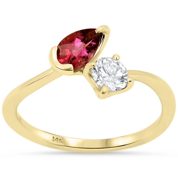 Elegant Gold Ring with Red and White Stones